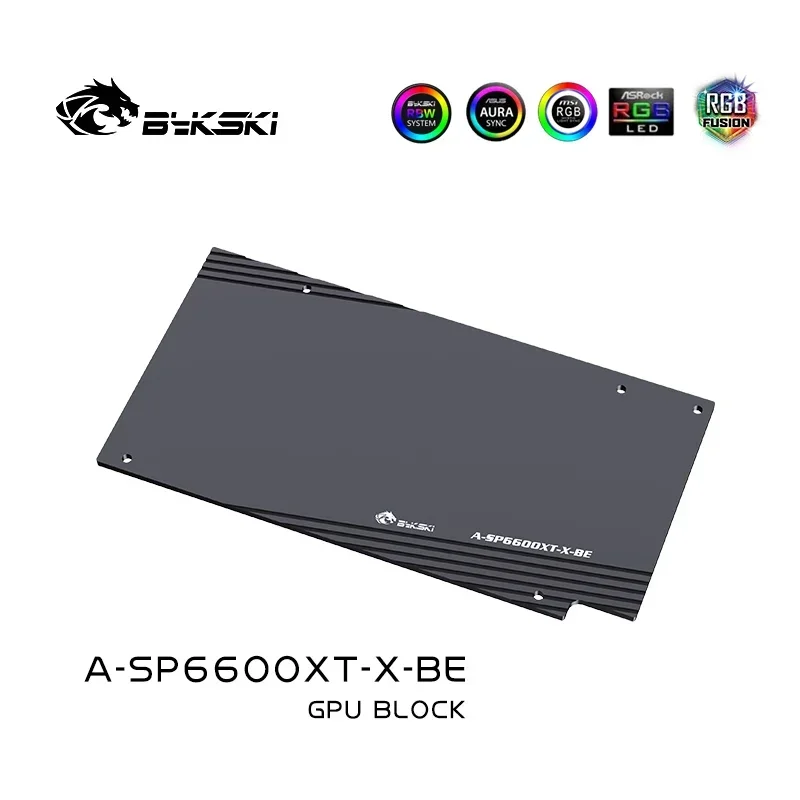 Bykski A-SP6600XT-X GPU Bloco de água para SAPPHIRE Radeon RX6600XT Pulse OC Radiador de placa gráfica, bloco VGA Cooler 12V/5V RGB