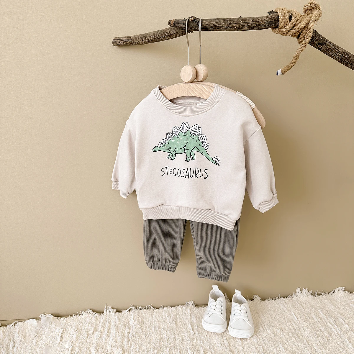 0-4Y Boy Girl Baby Clothes Set Newborn Cartoon Dinosaur Print Top Pants  Spring Autumn Cotton Long Sleeves Children 2PCS