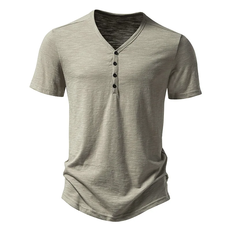 2026 Herren V-Ausschnitt Bambusfaser T-Shirt Mittelstreifen 4-Knopf Kurzarm Eng Anliegend Atmungsaktiv Lässig Sommer Alltags-Oberteil – Detail 33