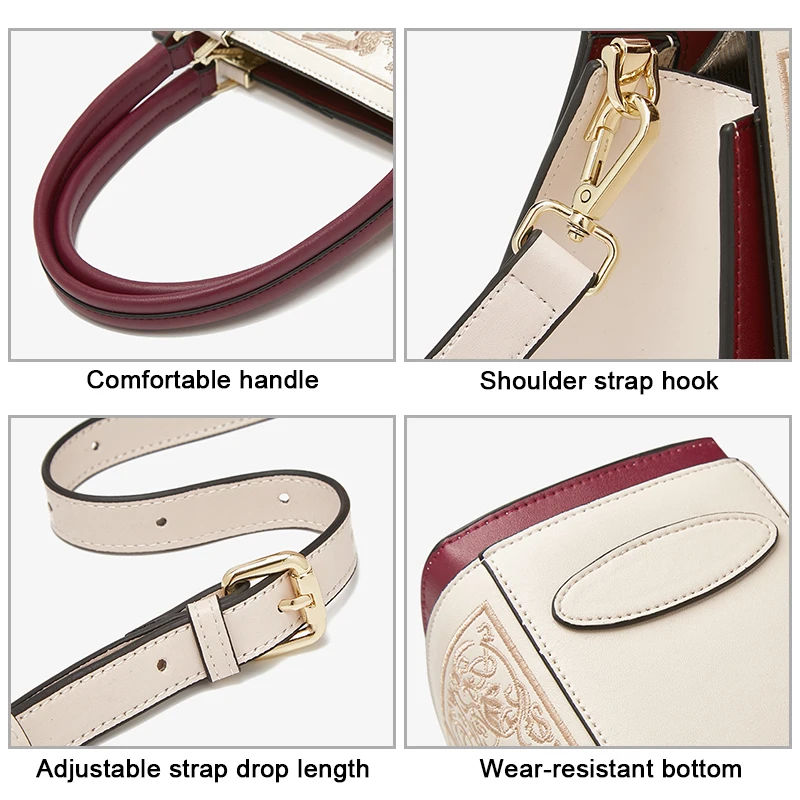 FOXER Women Crossbody Shoulder Bag Fall Winter Office Handbag Lady Medium Tote Chic Split Leather Silk Scarf Printing Pocket Bag