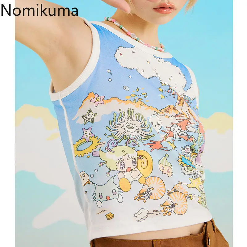 Cartoon Tanks for Women Preppy Style Crop Tops Graffiti Printed Camisole Vest 2023 Ropa Mujer Fashion Sweet Summer Camis 27u089