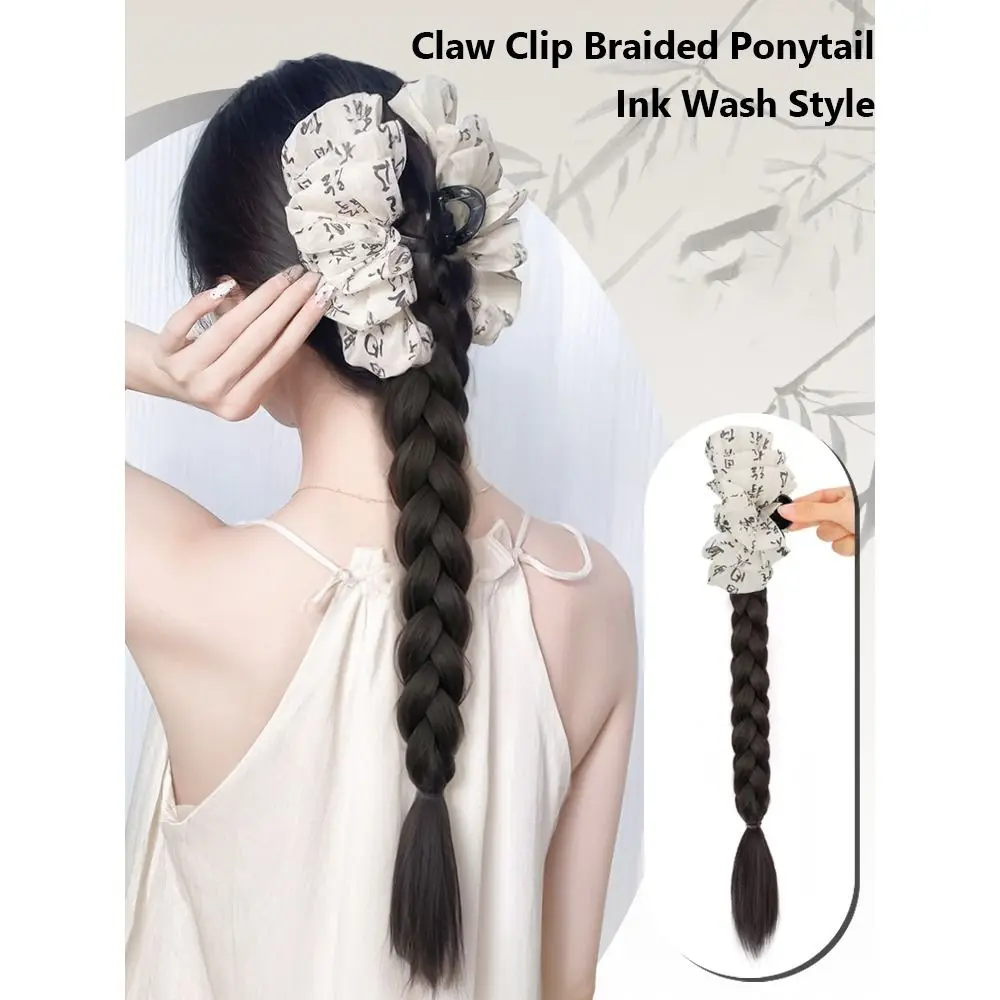 

Trendy with Claw Clip Ponytail Braid Wig New Chinese One-Piece Braided Wig Hairpiece Ink Style Traditional Hair Claws for Women