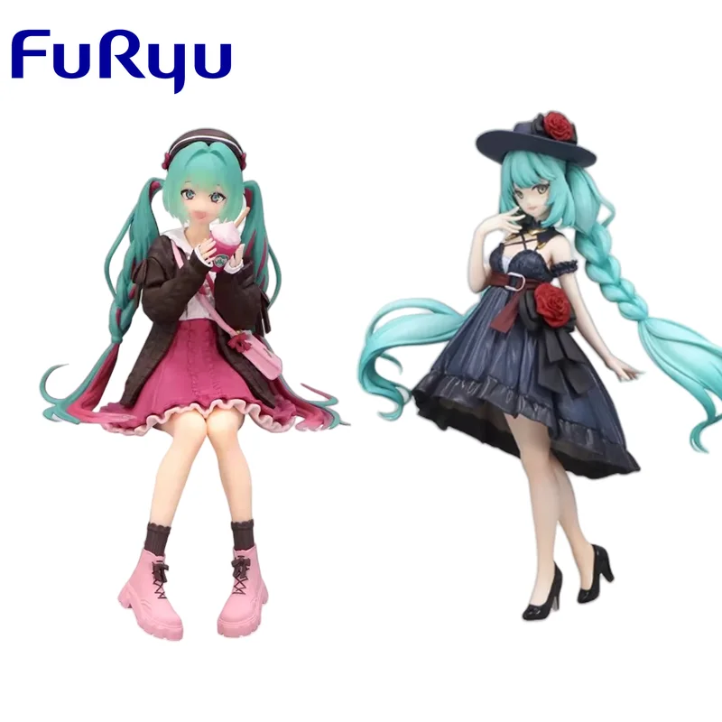 FuRyu Original Hatsune Miku Anime Figure Dress Up for Travel Dress Action Figure Toys for Kids Gift Collectible Model Ornaments