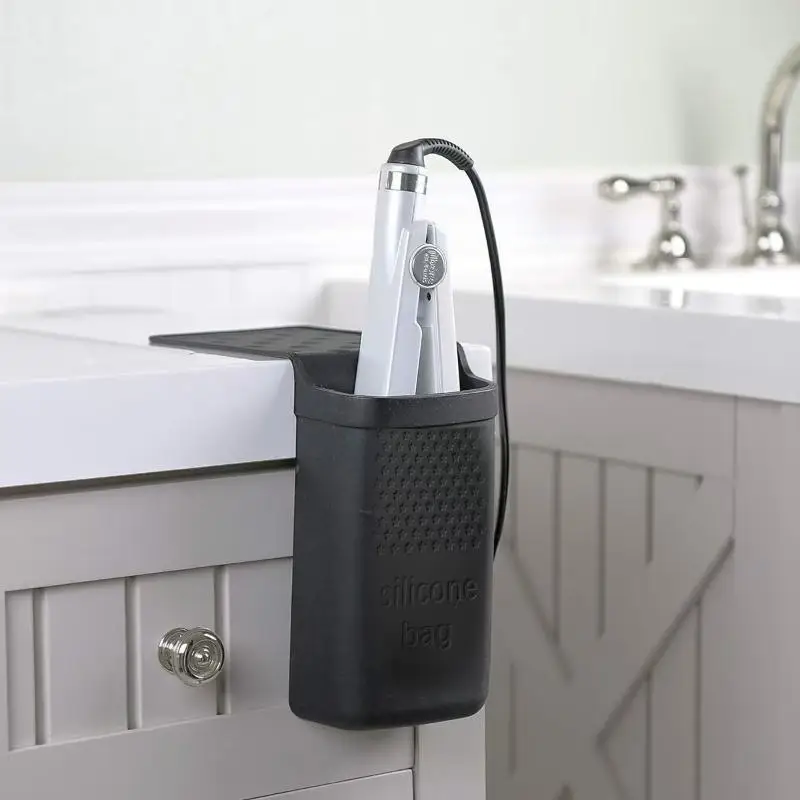 Curling Iron Storage, Hair Straightener Silicone Storage Bag,anti-hot Insulation Cover,glass Suction Cup Storage Hanging Bag