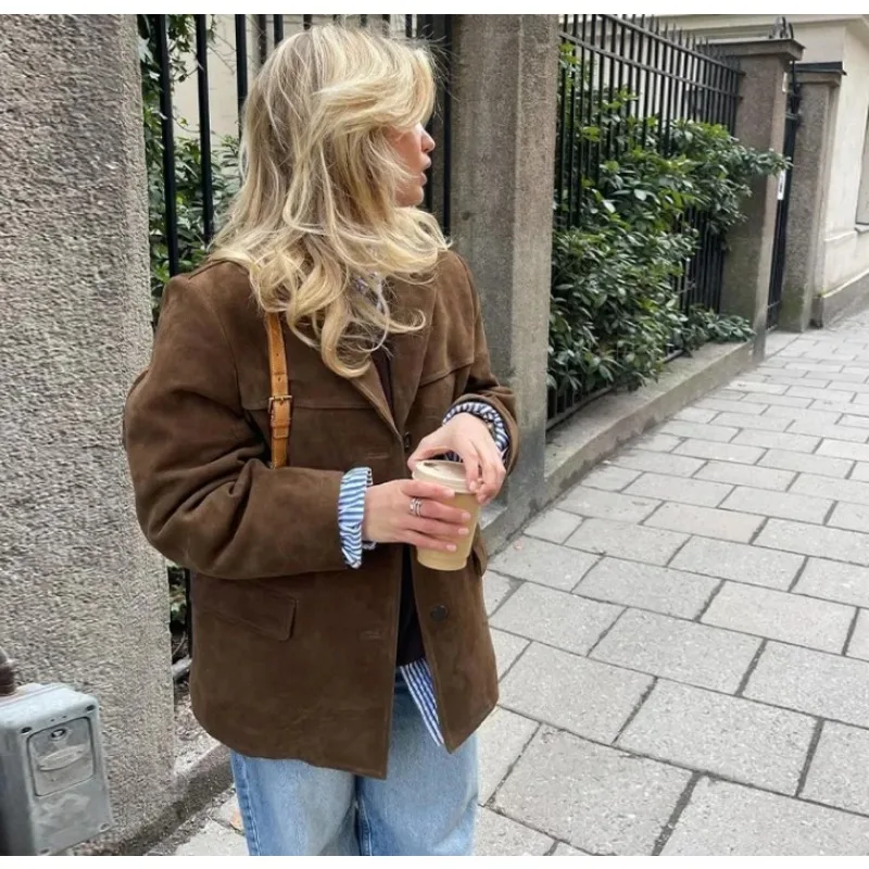 

Women's Vintage Faux Suede Jacket - Cropped Fringe 70s Western Style Belted Stand Collar Soft Fabric 2025 Hot Sale Trendy Casual