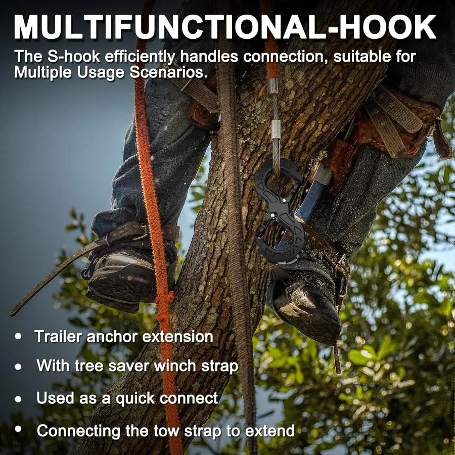 خطاف سحب على شكل حرف S مقاس 3/8 بوصة - تكبل ونش سحب بوزن 33,000 رطل، خطاف ونش عالي التحمل لاستعادة الطرق الوعرة، إطلاق تكبل الونش، Veh #4