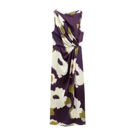 Women Spring Summer Evening Dress Temperament Satin Print Round Neck Midi Dress Elegant Party New In Dresses 2671189