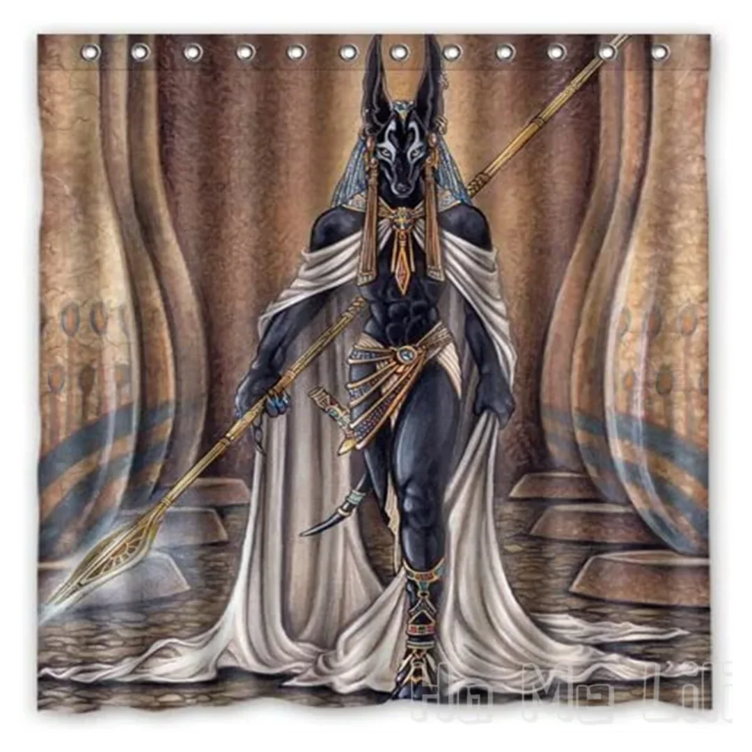 The Egyptian God Anubis Shower Curtain Waterproof Cloth Fabric Bathroom Decor Set With Hooks