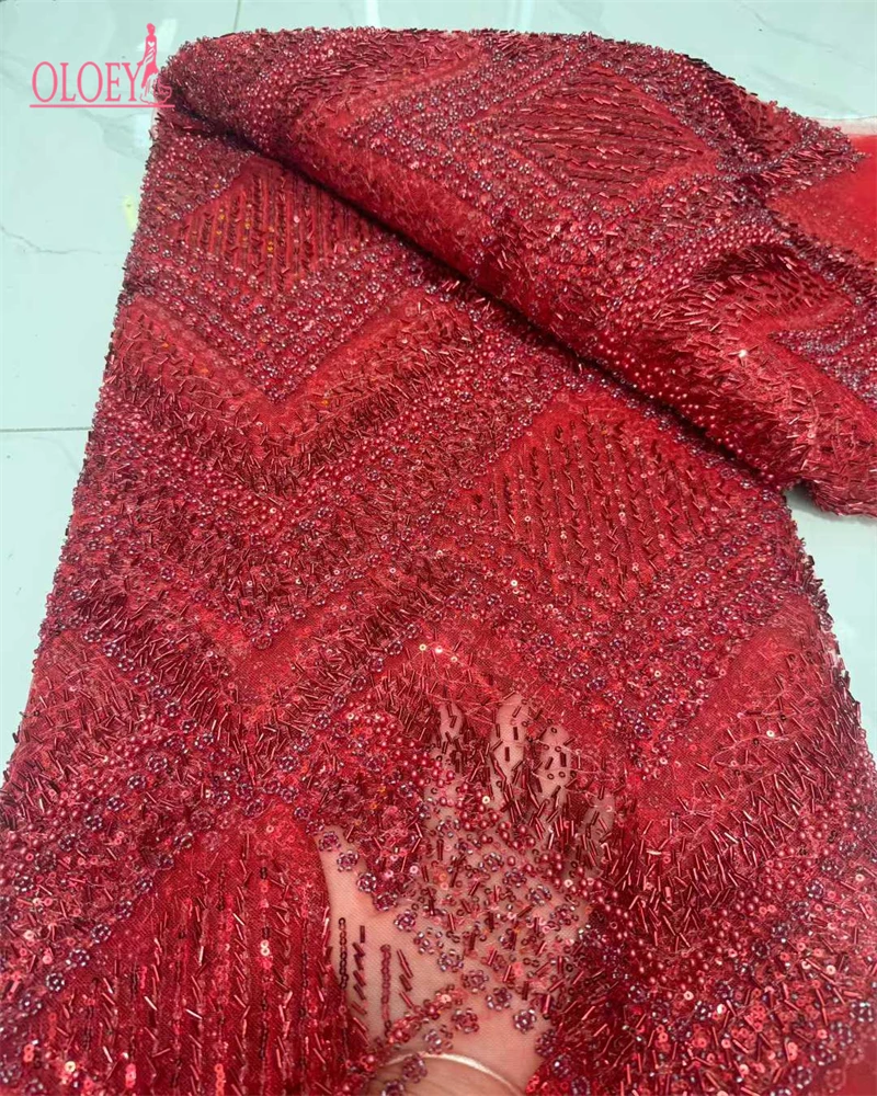 Tessuto africano del pizzo di lusso 2026 Paillettes di alta qualità Perline Tessuti di pizzo per la cerimonia nuziale nigeriana Tessuto di pizzo tulle francese