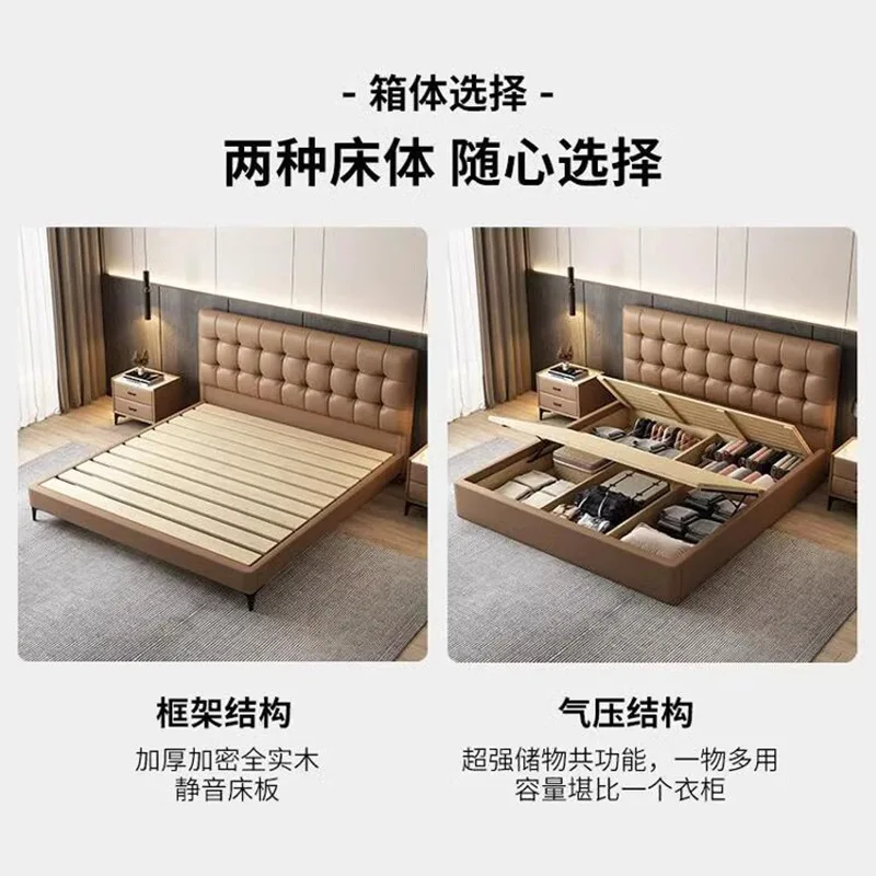 Waffle leather bed master bedroom double wedding bed soft bag bed