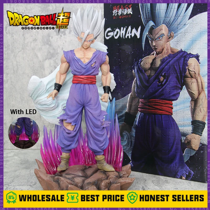 

35cm Dragon Ball Z Son Gohan GK Figure PVC White God Berst Cloak LED Statue Action Figurine Model Collection Birthday Gift Toys