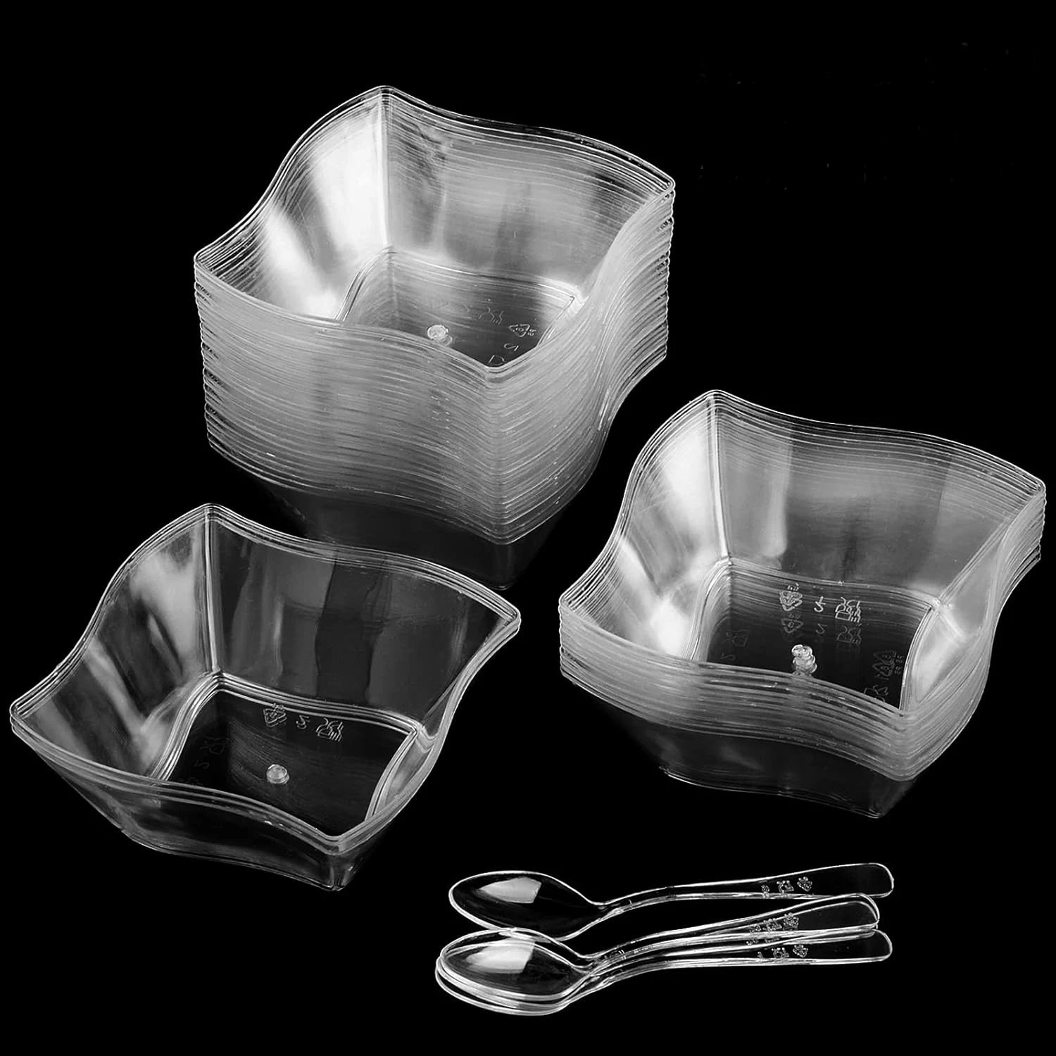 25/50 pcs Clear Plastic Dessert Cups  Appetizer Plates Bowls with Spoons for Wedding Party