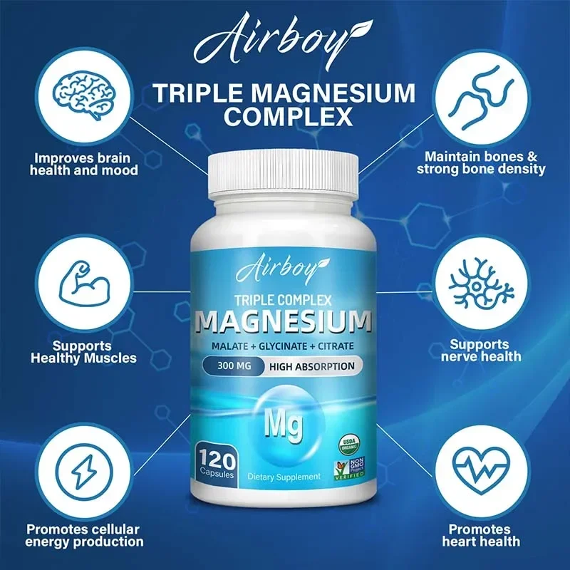 

Triple Magnesium Complex - with Glycinate, Malate, Citrate for Sleep, Bones, Heart, Immune SupportSupplements
