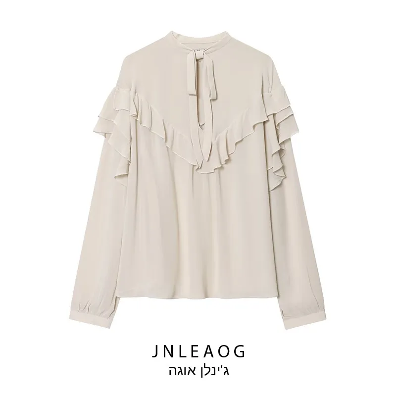

Модная повседневная женская рубашка с многослойным декором и узлами, осенняя новинка JNLEAOG, полиэстер, длинный рукав