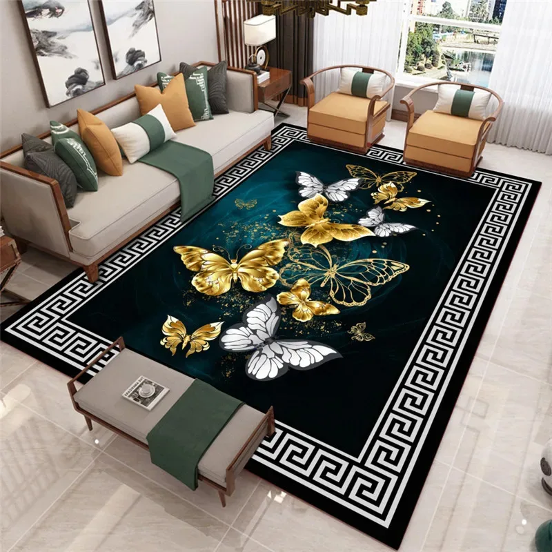 VIKAMA Luxuriöser Teppich im Neuen Chinesischen Stil, Wohnzimmer-Sofakissen, Pflegeleicht, Schlafzimmer-Arbeitszimmer-Teppich, Heimdekoration