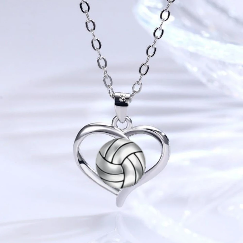 Love Volleyball Necklace Fashion Soccer Design Heart Pendant Woman Jewelry Sports Athlete Gift for Family Fans Friend