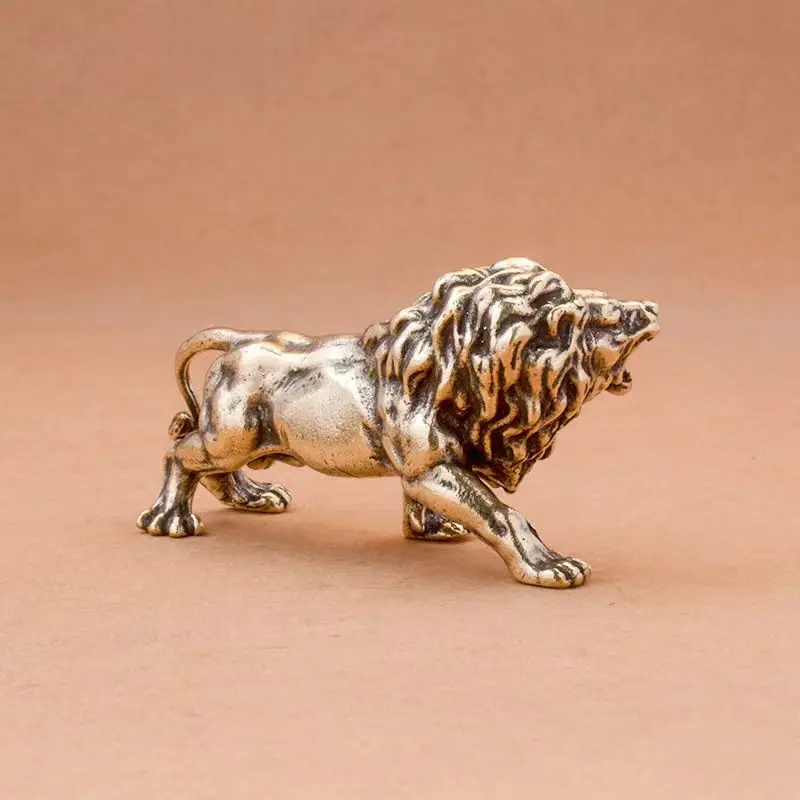 Retro brass domineering lion mini sea animal statue desktop ornaments office decorations crafts tea pet accessories gifts