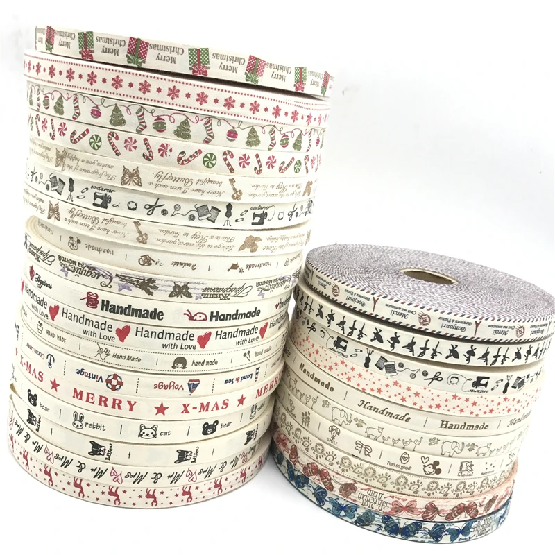 5 Yards/lot 15mm Cotton Ribbon Handmade Design Printed Cotton Ribbons For Wedding Christmas Decoration DIY Sewing Fabric