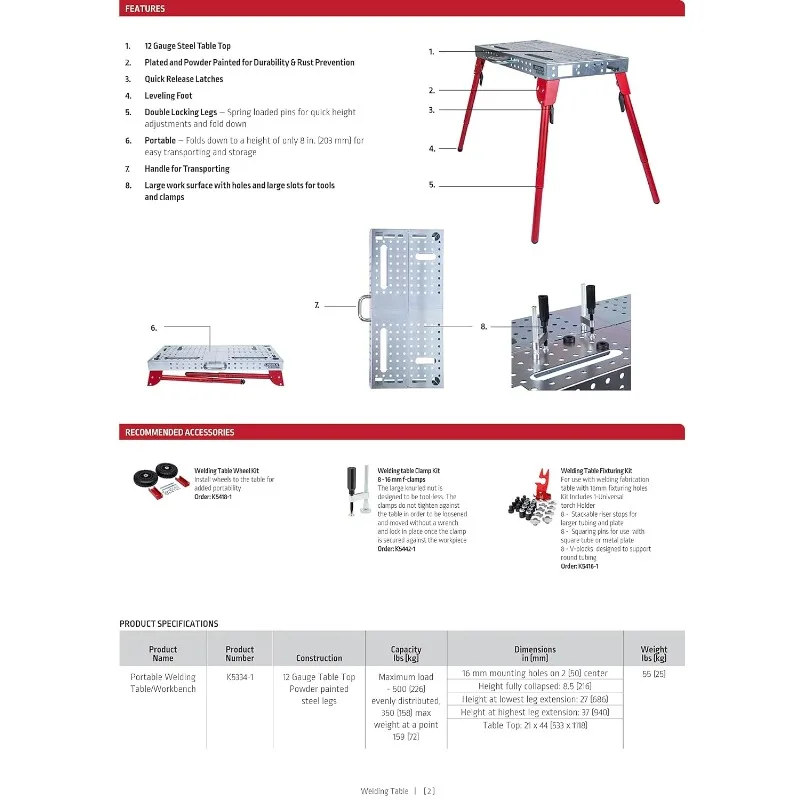 Lincoln Folding Workbench, mesa soldadura portátil, K5334-1, 21 "x 44"