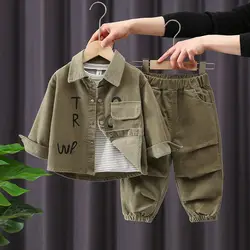 Spring Autumn Long Sleeve Corduroy Fashion Baby Shirt and Pants Boy's Two Piece Set Trend Kids Suit Cute Chic Children's Clothes