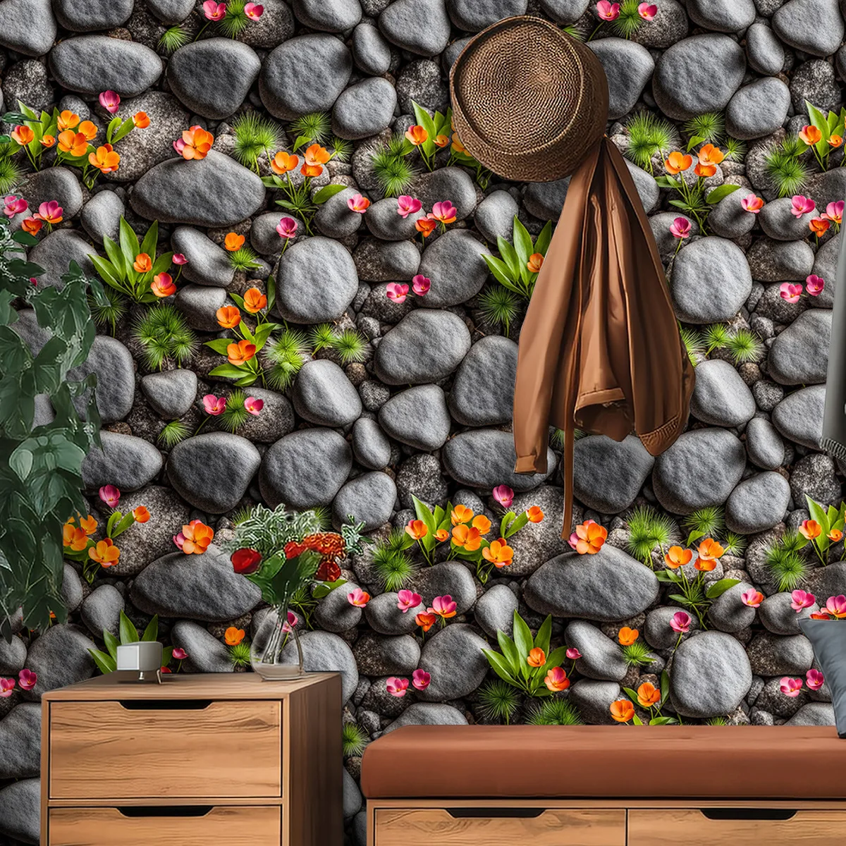 Brick Contact Paper Peel and Stick Wallpaper Self-Adhesive Floral Rock Stone Wall Paper Fireplace Kitchen Backsplash Covers