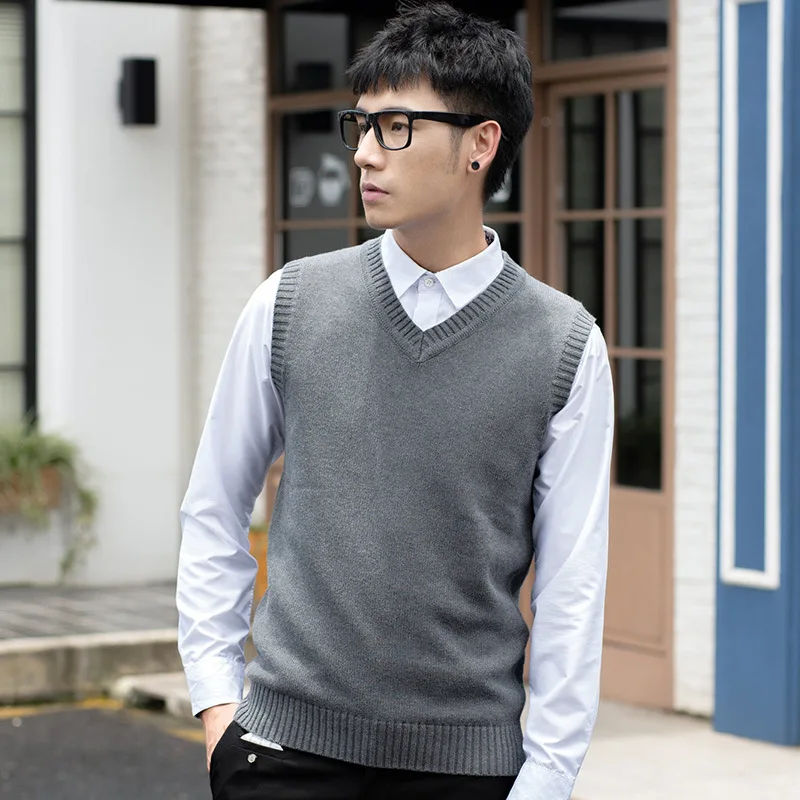 Autumn Winter Men's Solid Color Sweater Vest V-neck Sleeveless Pullover Camisole Casual Business Slim Fit Knitted Waistcoat