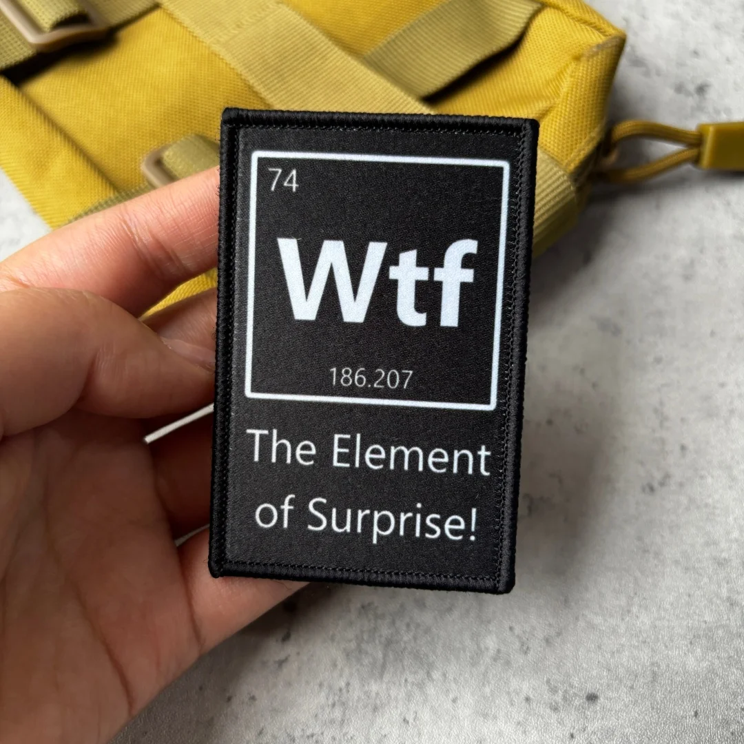 WTF Element of Surprise Patch Lustiger Taktischer Moral-Patch mit Aufdruck und Klettverschluss für Rucksack, Jacke, Weste, Ausrüstung – Detail 1