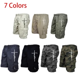 Overalls Beach Cargo Shorts Mens Patchwork Pants Summer Casual Panels Printing Trousers Zip Drawstring S-3XL for Male Clothing