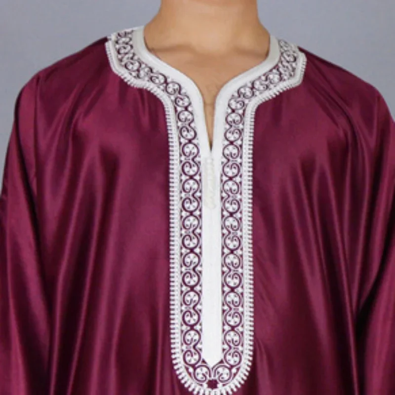 2024 Summer Arabic Robe Medium Long Sleeve Embroidered Red Packet 2024 Middle Eastern Men’s Muslim Robe