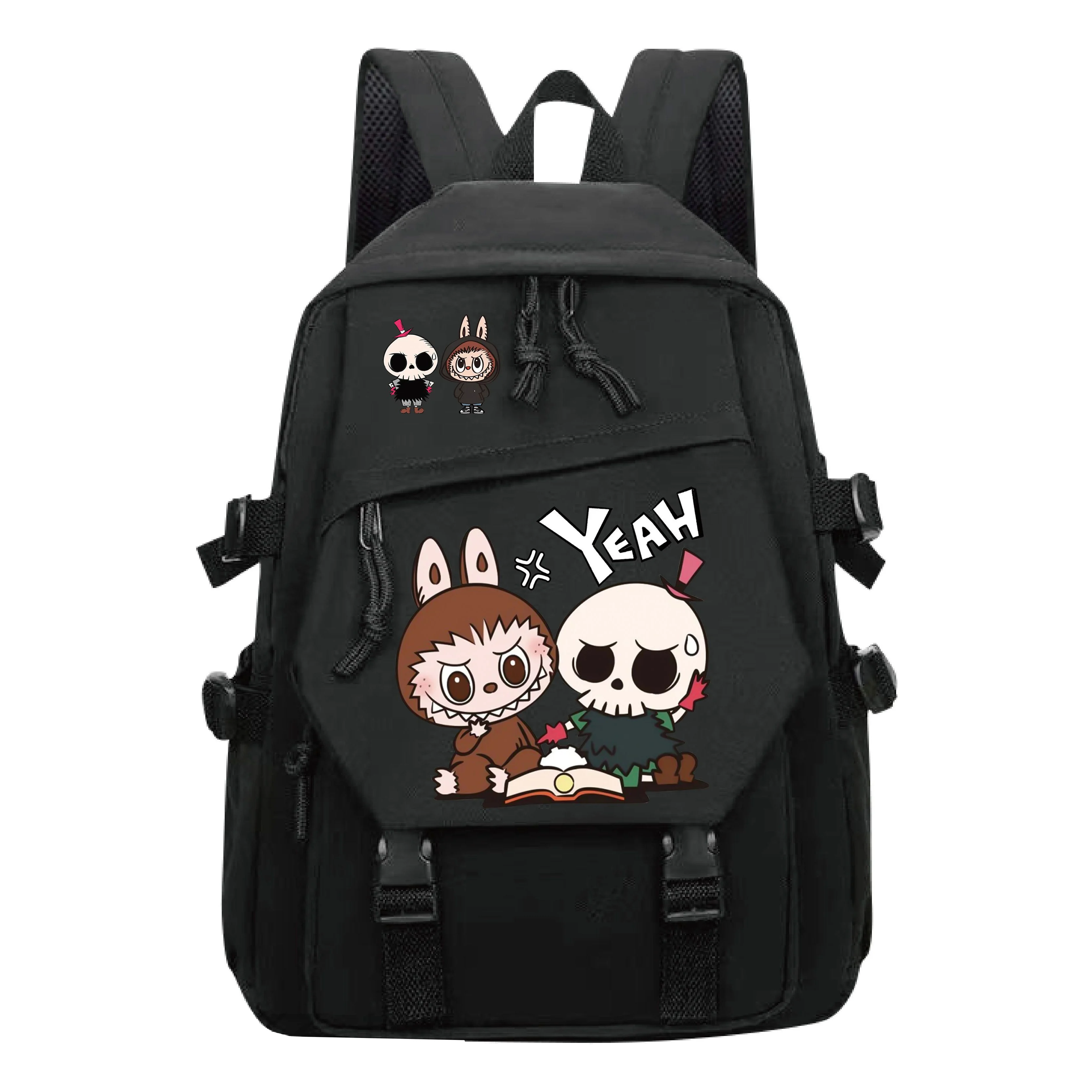 Chibi, Cute Kawaii, Pink Black White Green, Labubu, Student Kids Teens School Bags, Large Capacity Anime Backpacks Girls Boys