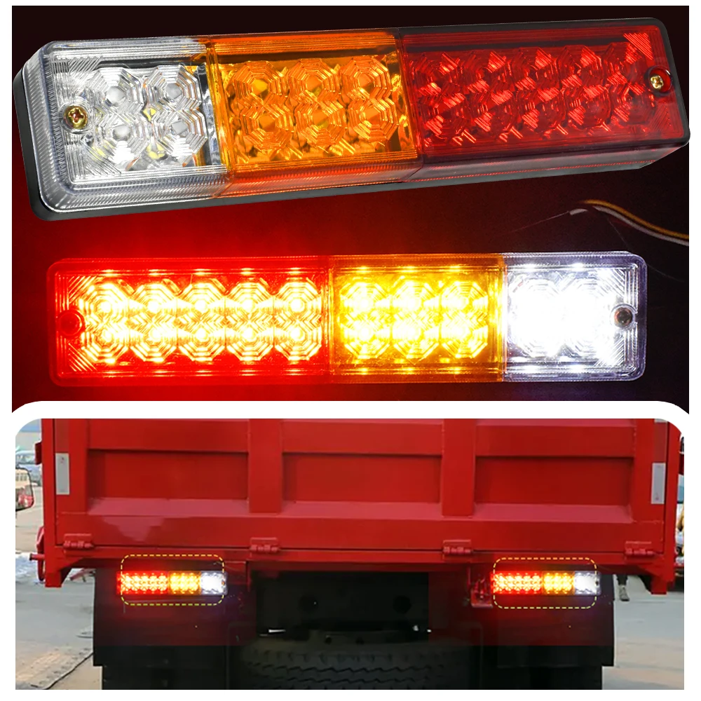 

2PCS Waterproof 12V Truck Tail Rear Lamp 20LEDs w/ Turn Signal/Brake/Driving Lights Red/Amber/White for Trailer/RV/Cars