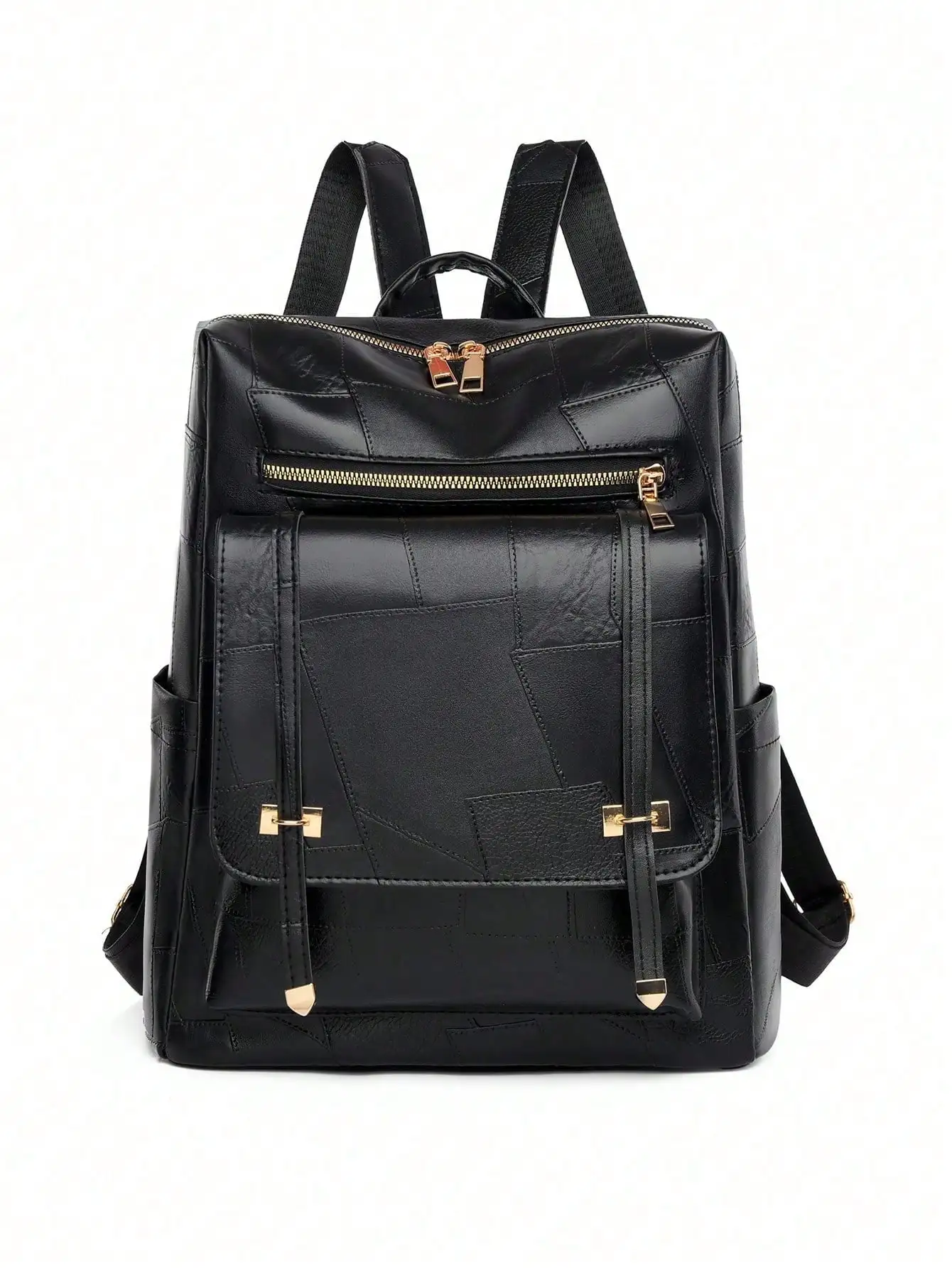 Black Large Capacity PU Leather Backpack For Women,School Bag,Waterproof,Laptop Compartment,For Teen Girls Women College Students,White-Collar