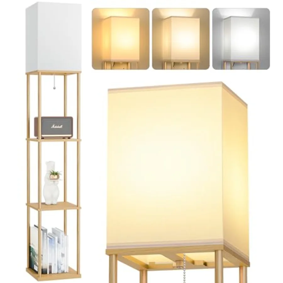 

Напольная лампа с полками, 3-ярусная, современная, квадратная, с книжной полкой, 3 цветовые температуры, лампочка в комплекте, для гостиной