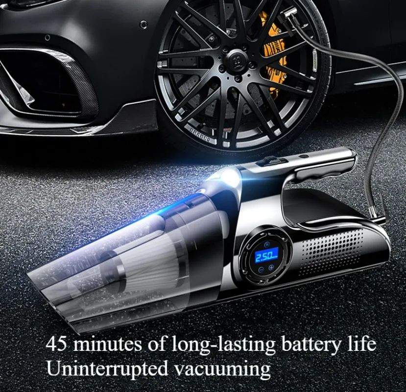 Wireless car air pump, tire air pump, integrated dual-purpose portable mini vacuum cleaner with digital display fast charging