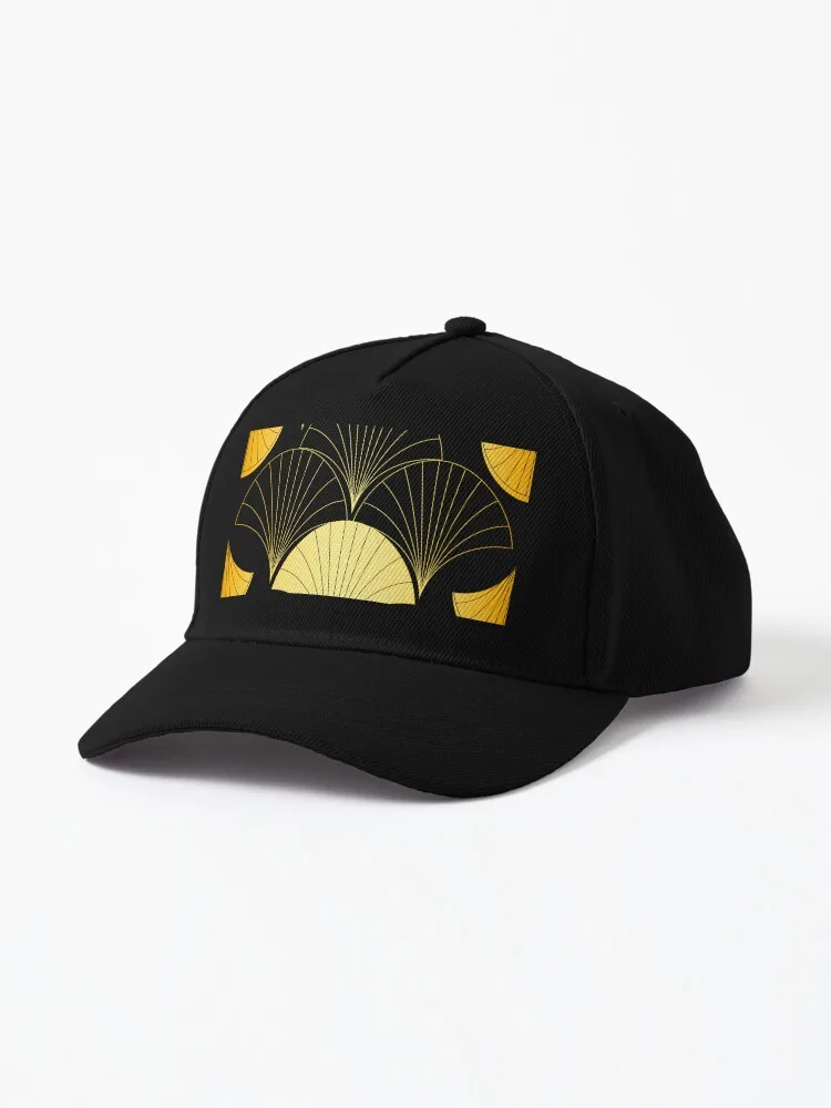 Asian Art Deco Gold-Hues Gradient Fan Pattern Cap For Unisex Adult Outdoor Casual Sun Baseball Caps New Fashion Hat