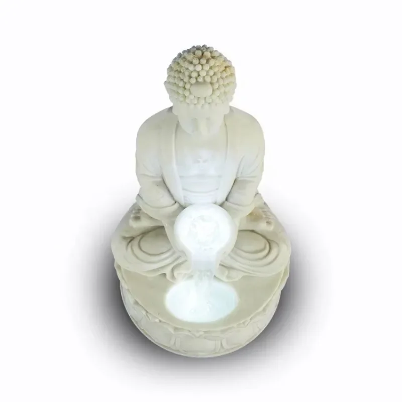 Resin Buddha Statue Flowing Water Ornament, Sandstone Fountain Flowing Water, Maitreya Buddha Sculpture Flowing Watern29