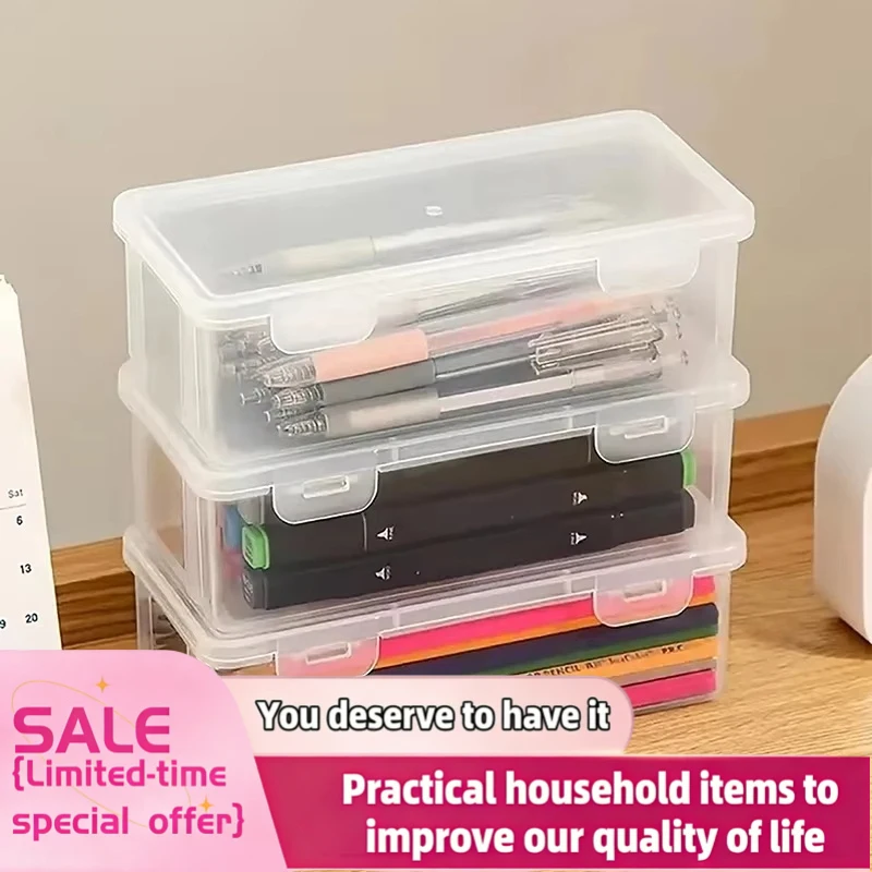 Estuche multifunción para bolígrafos, cajas de plástico transparente para lápices, caja de almacenamiento portátil para bolígrafos, bolsa organizadora de papelería para crayones de pastel al óleo