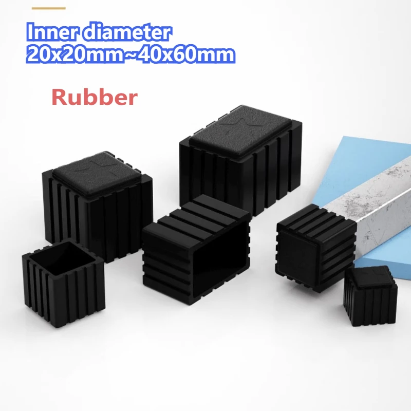 Square Rubber Black Chair Leg Caps Non-slips Table Foot Dust Cover Socks Floor Protector Pads Pipe Plugs Furniture Leveling Feet