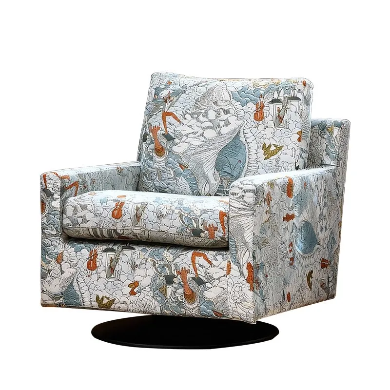 

French antique printing 360% rotating single sofa B & B living room bedroom balcony household sofa leisure chair