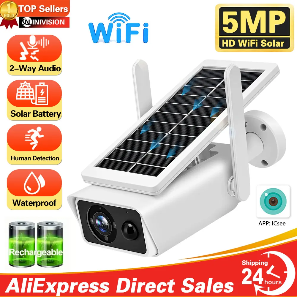 

5MP Solar Camera Wifi Outdoor Wireless Powered Two-Way Audio Night Vision Surveillance Security Protection CCTV PIR IP Camera