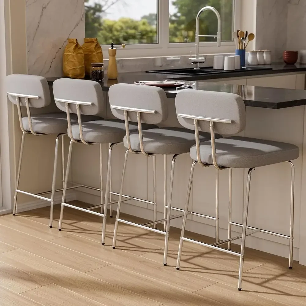 

Набор из 4 серых тканевых кухонных барных стульев с спинками и металлическими ножками, высота 26 дюймов (для барной стойки)
