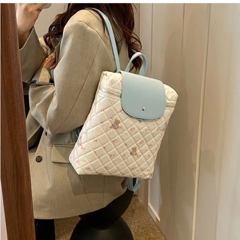 JIAERDI Harajuku nadruk z niedźwiedziem Y2k Mochila kobiety styl Preppy Pu skóra elegancki Mini plecak kobieta Vintage śliczne tornister plecaki