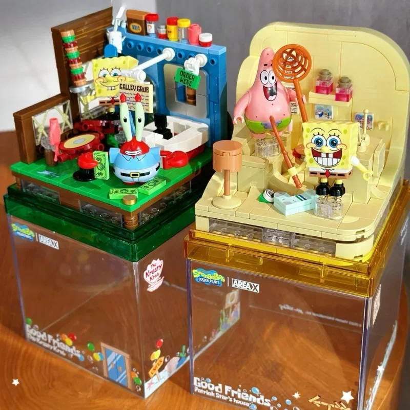 Bob Esponja Série Blocos De Construção Caixa, Bob Esponja, Patrick Estrela, Cascudo, Siri, Lula Molusco Tentáculos, Modelo do quarto, Brinquedo