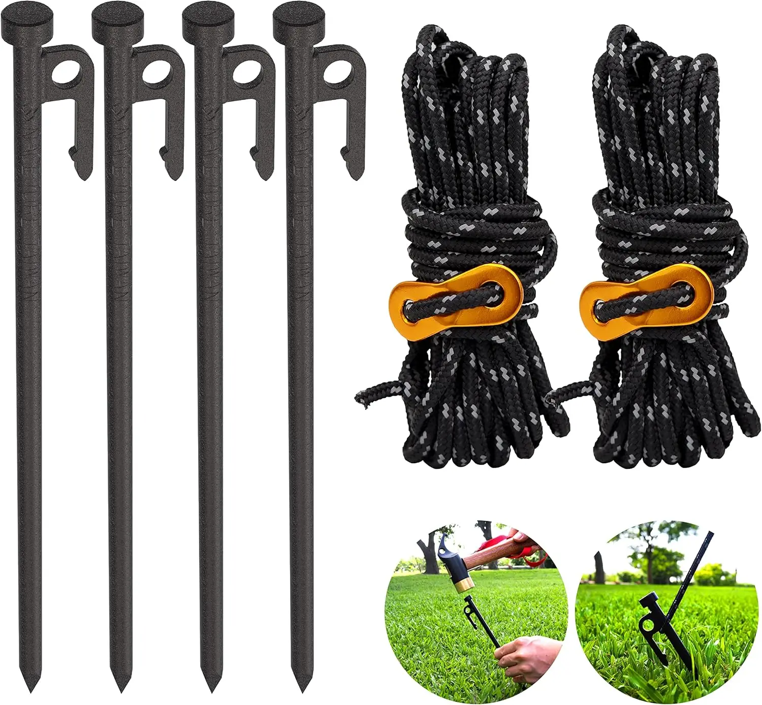 

Усиленные колышки для палатки 12 дюймов, 4 шт. в упаковке, с тросами-утяжелителями, колышки для тента, кемпинговые колышки для грунта, палаточные колышки