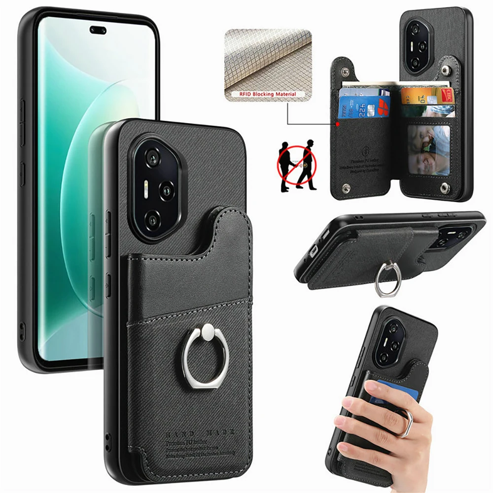 

Роскошный чехол для Huawei Honor 400 200 Lite 5G RFID-блок, кожаное кольцо, задняя панель, чехол Honor 300 Ultra 200 Pro Wallet Funda