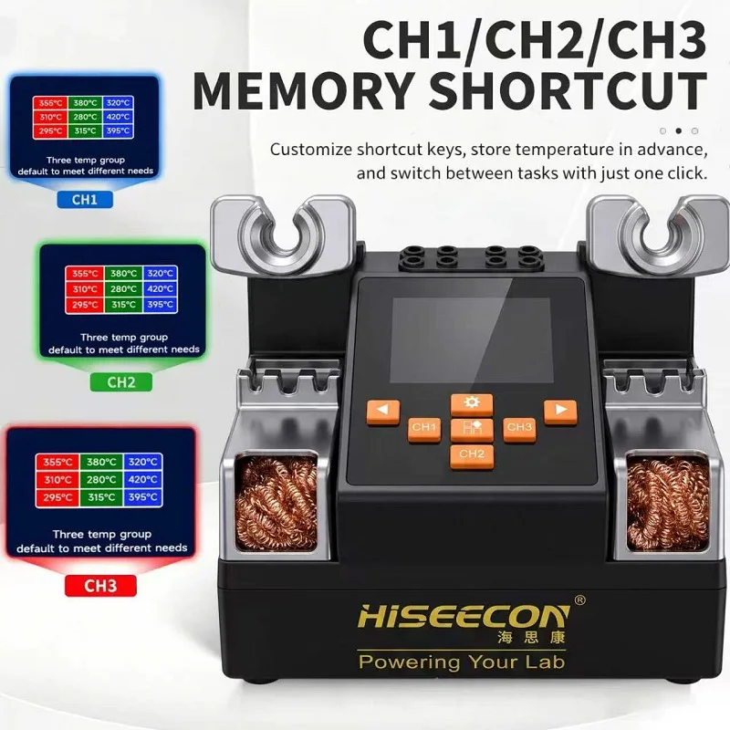 HISEECON H9 Dual Channel Smart Soldering Station with 6PCS Tips Independent Control for Phone PCB Repair Bulk&OEM Available