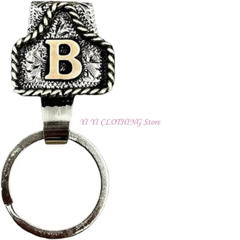 N5KF Western Cowboy Letter Keychain, Vintage Handmade Letter A-Zi Clip llaves inicial, personalidad metal Cadena para