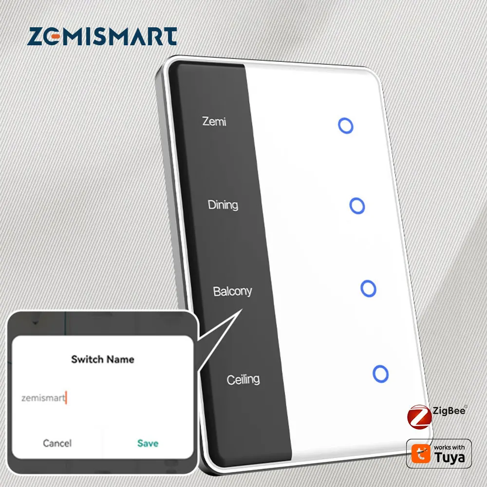 

Zigbee DIY Name Switch with Display Screen Touch Panel US Light Switch Works with Tuya Smart App Alexa Google Home Voice Control