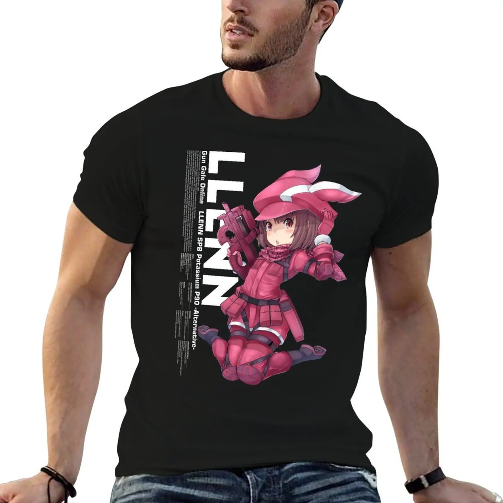 GGO - LLENN [Black Background] T-Shirt custom t-shirts custom t shirt mens shirts graphic tee