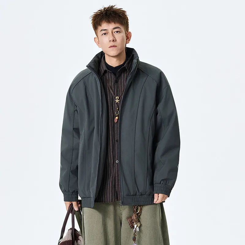 ملابس قطنية للرجال من GIOIOM، سترة شتوية جديدة سميكة ودافئة بياقة واقفة مقاومة للماء مع حشوة من القطن الخالص #3